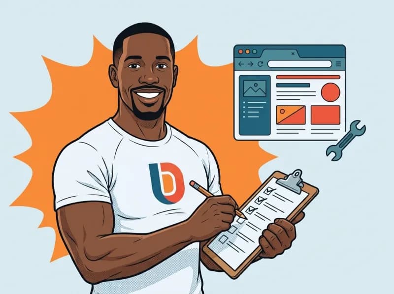 Dimitri ticking off a checklist beside a tidy web page
