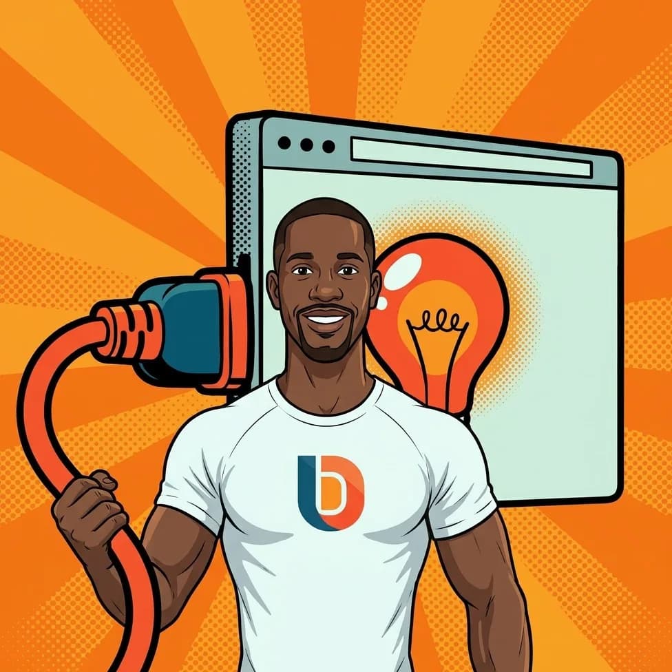 Dimitri plugging a cable into a web browser window, a light bulb lit inside it